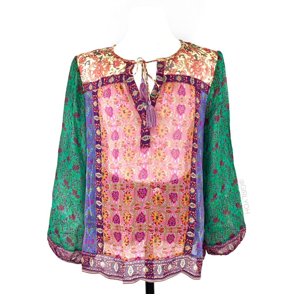 Joie Katja Silk Sheer Paisley Floral Boho Blouse